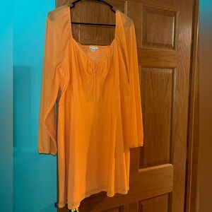 American Eagle Outfitters Bright Orange Dress with Mesh Sleeves